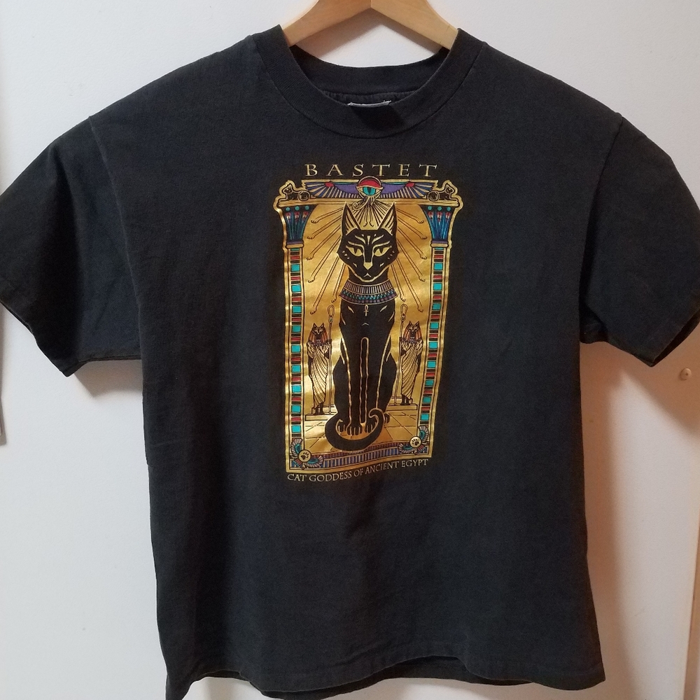 Vtg Cat Goddess Egypt Single Stitch sz Large
